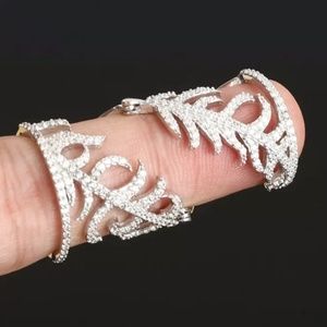 Sterling silver & white topaz feather ring cuff